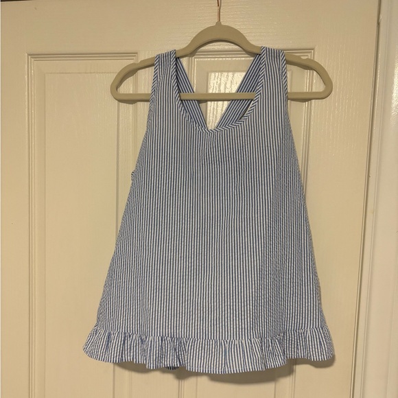 Blue and white striped seer sucker tank top with bow - Picture 1 of 3